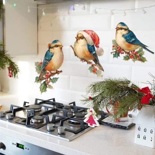 Vinilos decorativos Achang para pared con aves azules de Navidad miniatura 3