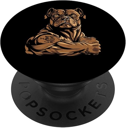 Miniatura 1 de American Bully Bíceps Tatuaje de raza de perro  Bulldog I Love Dad PopSockets estándar PopGrip