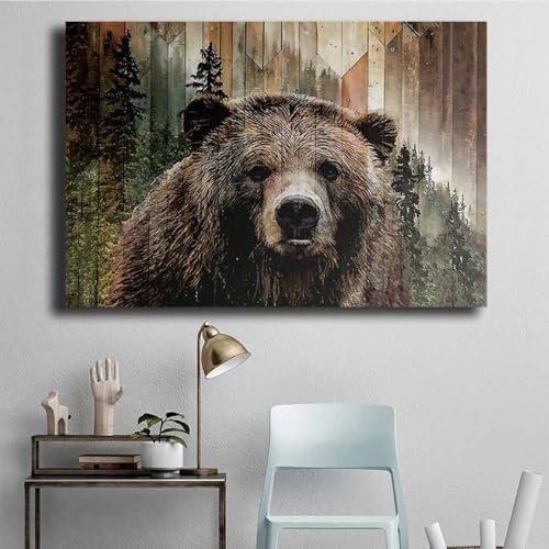 Tableau ours brun pour sublimer un mur blanc vide avec une décoration bois rustique - 4