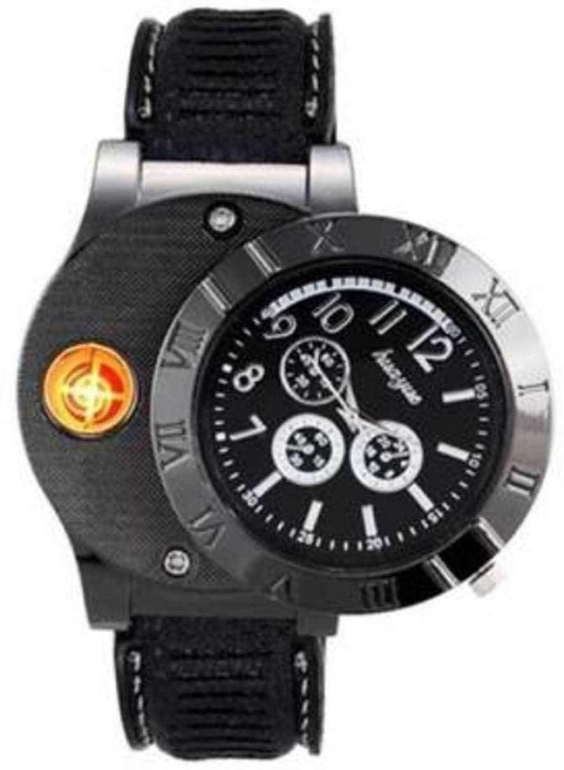 SETHI TRADERS | USB Rechargeable Spy Flameless Windproof Stylish Wrist Watch Lighter (Black)