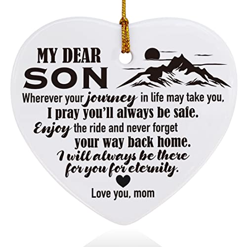 Image of Son Christmas Ornament Gifts, Son Gifts from Mom Mother, Holiday Decor Christmas Tree Ornaments Keepsake Sign, Enjoy The Ride & Never Forget Your Way Back Home