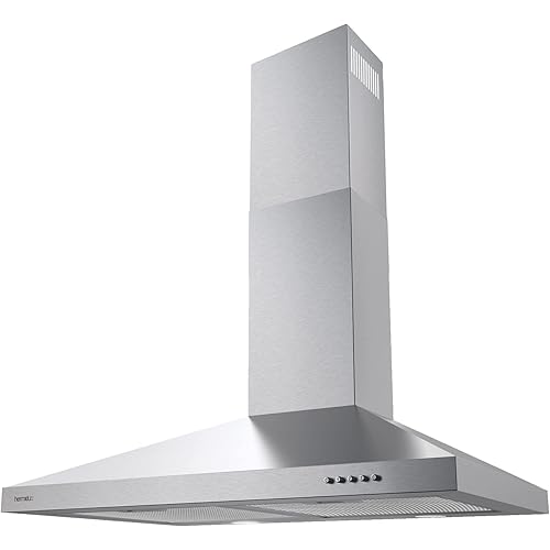 Hermitlux Range Hood 30 inch Stainless Steel, Wall Mount Vent Hood for Kitchen with Charcoal Filter, Range Hoods with Ducted/Ductless Convertible