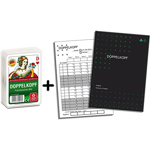 Doppelkopfblock, Doppelkopf Spieleblock und Kartendeck, 2er Set Weiss, Gesellschaftsspiel Geschenkset für Doppelkopfrunde