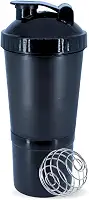 Coqueteleira Shaker Academia Compartimento Suplementos Divisórias 500ml (Preta)