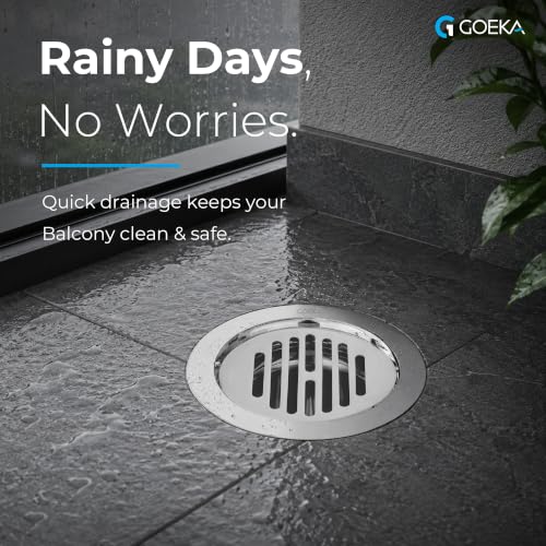 Image of GOEKA Round Lock Grating Stainless Steel Floor Drain 5 Inch | SS 304 Chrome Finish | Double Hole Locking Jali /Trap Floor Drain for Bathroom & Kitchen | Pack of 2
