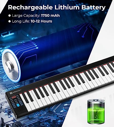 Electric Keyboard Piano, Vangoa 61 Full Size Key Portable Electric Piano Keyboard For Beginners, Travel Piano Music Keyboard 61 Keys With Midi Bluetooth, Touch Response, Rechargeable, Black #TOP2