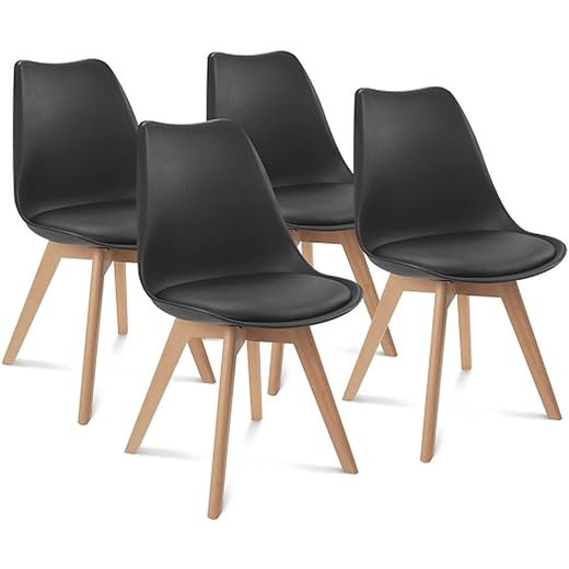 My Art Design - Set of 4 Modern Style Mid Century Modern Dinning Room Cafe Hotel Office Wooden Legs Chair (Black Fully Wooden Legs)