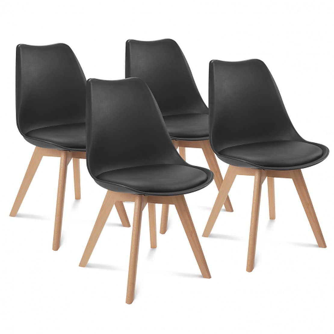 Dream Furnishing - Set of 4 Scandinavian Modern Style Mid Century Modern Dinning Room Cafe Hotel Office Wooden Legs Chair (Black)-image-17