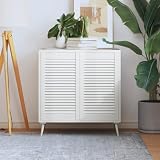 Ziaphsol Set di 2 ante per armadietti, design a lamelle, in legno di pino massiccio, laccato bianco, 69 x 39,4 cm, come ricambio per mobili, cucina, bagno, soggiorno, con ventilazione
