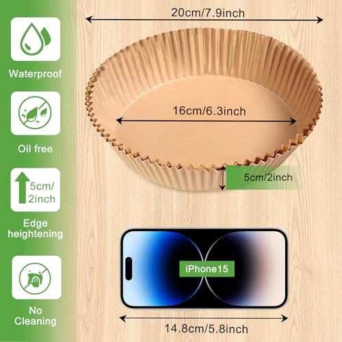 Image of 200pcs Air Fryer Disposable Paper Liner, Non-Stick Disposable Air Fryer Parchment Paper Liners, Baking Paper for Air Fryer Oil-Proof, Water-Proof, Food Grade Parchment(6.3 inch in Bottom, 8 inch on top)
