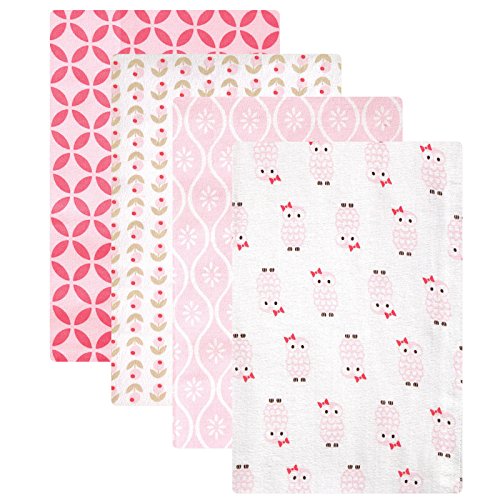 Hudson Baby Unisex Baby Cotton Flannel Receiving Blankets, Pink Owls, One Size