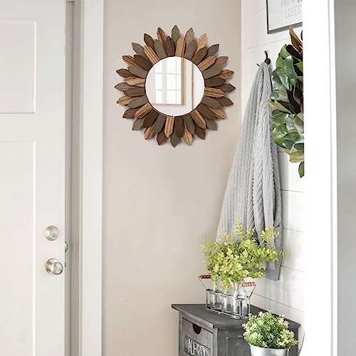 Image of Honiway Boho Wall Decor 12 inch Decorative Mirror with Rustic Wood Sunburst Frame, Perfect for Bedroom, Living Room, Bathroom, Kitchen
