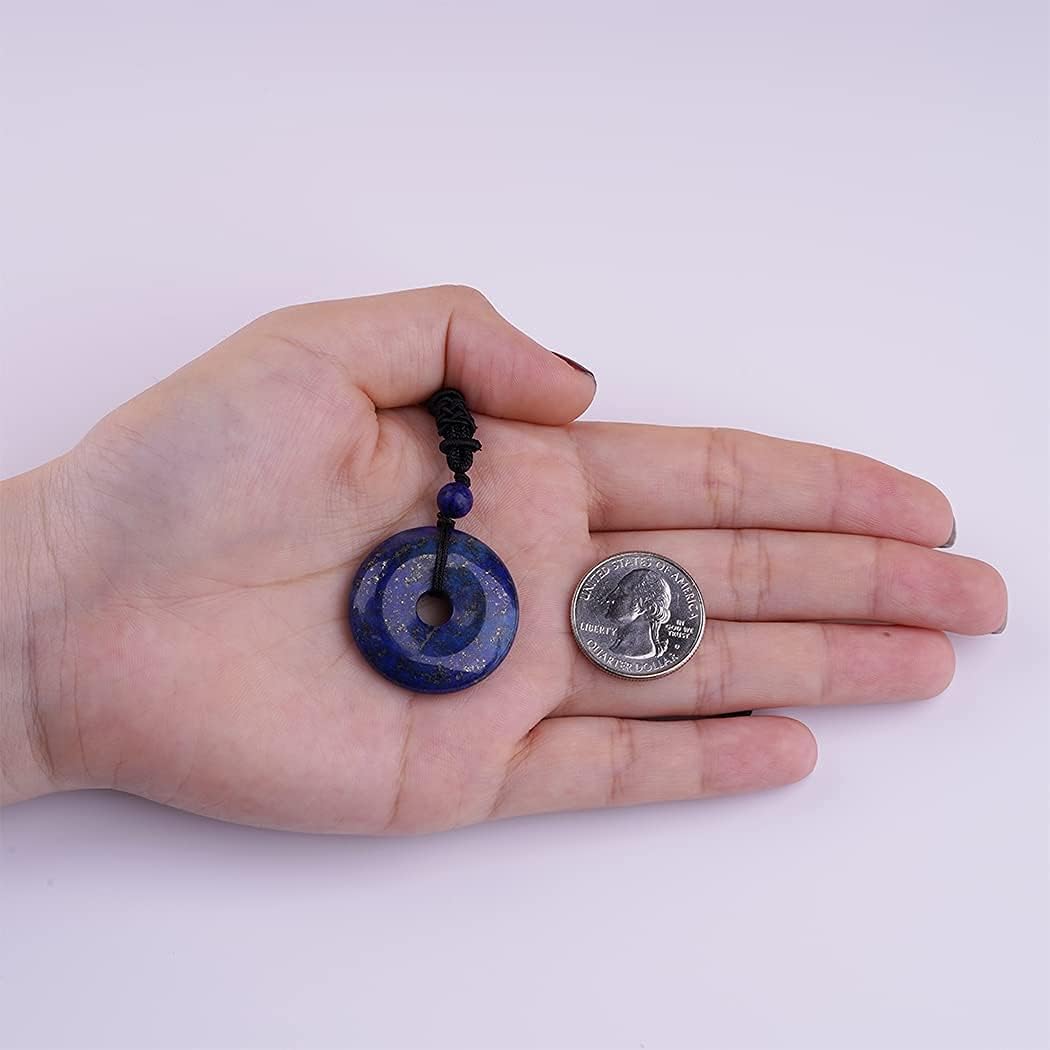 ASGIFT Lucky Coin Crystal Necklace 30mm Round Donut Natural Quartz Protection Pendant with Adjustable Rope Reiki Healing Crystal Stone Spiritual Necklaces for Men Women - Image 3