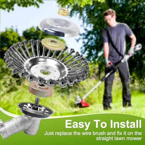 Unkrautbürste Freischneider, Wildkrautbürste für Motorsense, 8\ Profi Unkrautbürste für Rasentrimmer, 25 mm Bohrung Stahlbürste für Rasenmäher Bürste, Entfernung von Unkraut und Moos(8 Zoll)