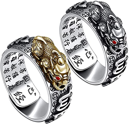 PEKWASY 2 peças de anel de mantra Feng Shui Anillo Pixiu, Anillo ajustável, Feng Shui De La Buena Su