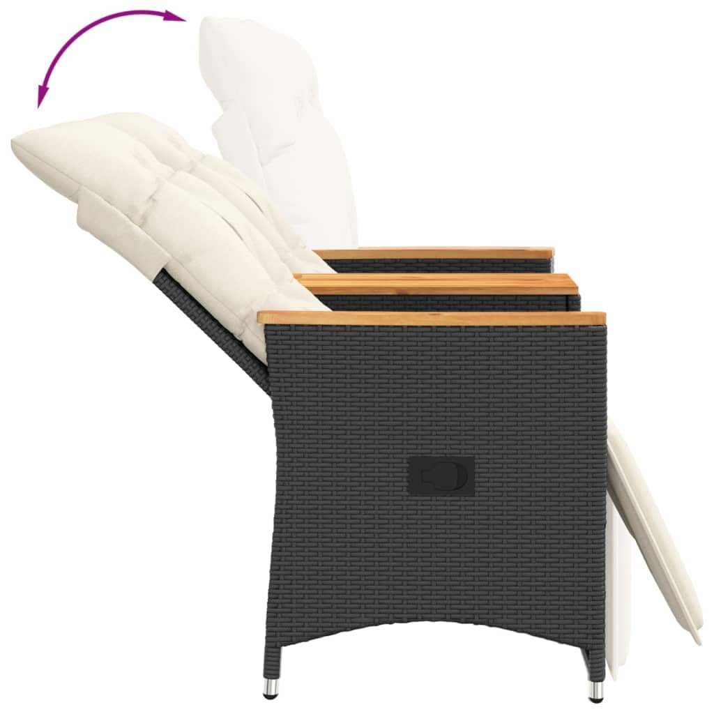 Divano da Giardino Reclinabile 2 Posti con Tavolino Rattan Nero