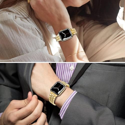 Image of Slim Stainless Band for Apple Watch Series 11-1 /SE, Ultra 3-1 | Jewelry iWatch Bracelet for Women, Dressy Business Metal Strap, Elegant Butterfly Clasp, Bonus Phone Lanyard Gift Set
