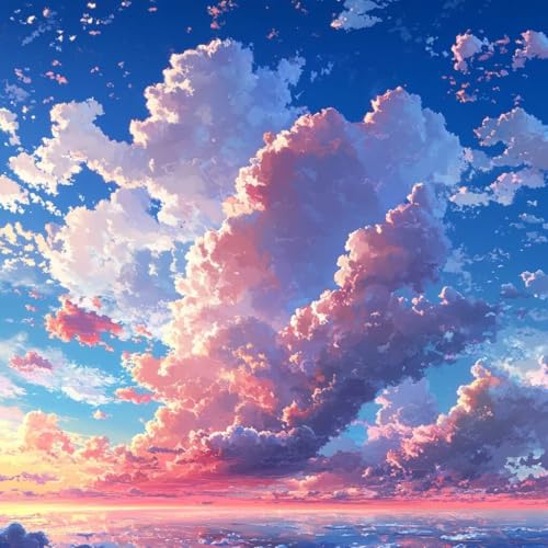 数字油絵 日没, 油絵 キャンバス 雲, DIY Paint by Numbers for Adults Kits 含む アクリルペイントそして ブラシ, DIY 数字塗り絵 適切な 大人 初心者, 家庭やオフィスの壁装飾, ギフト 女性, 30x30cm