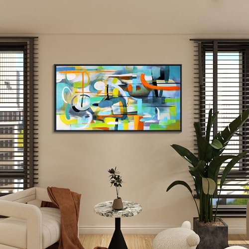 Image of Mofutinpo Abstract Wall Art - Colorful Canvas Wall Pictures with Teal and Blue Line Art - Framed Modern Art for Living Room and Bedroom Wall Decor - Office Wall Art 2448