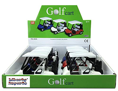 6 Pack: Diecast Golf Carts Toy With Clubs, Alloy Metal Mini Model 1:20 Scale Golfcart Pullback Vehicles For Golfing Themed Office Desk Decor, Birthday Party Cake Decorations (4.75 Inches) #TOP6