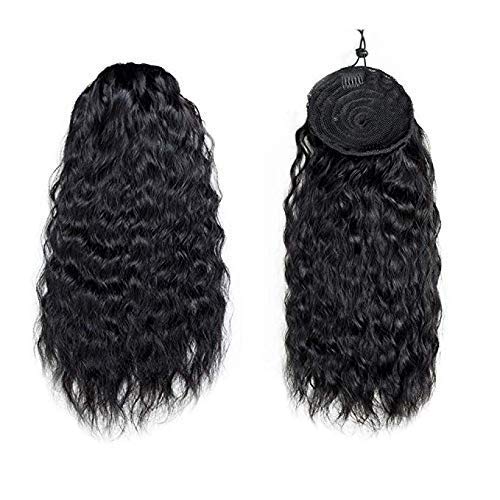 Yepei Curly Real Human Hair Ponytail Extension for Black Women 8A Brazilian Natural Curl Wave Black Drawstring Pony Tail Hair Pieces (14 inch 100g, natural black)