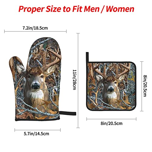 Camo Deer Oven Mitts And Pot Holders Sets, 4 Piece Set, Heat Resistant Polyester Gloves And Pads For Kitchen Cooking Baking Grilling Bbq #TOP2