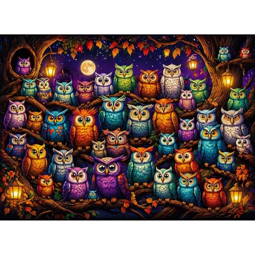 Puzzles de 500 piezas para adultos, Rompecabezas de búho colorido | Puzzles de bosque fantástico de 500 piezas, 20.5x15 in (52x38cm) miniatura 1