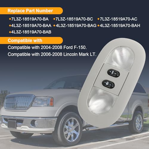 Image of LED Overhead Console Dome Map Light Interior Lamp Roof Reading Light, Gray | Compatible with 2004-2008 Ford F-150 2006-2008 Lincoln Mark LT Replace# 7L3Z-18519A70-BA, 4L3Z-18519A70-BAA