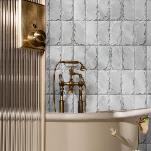 Azulejos Adhesivos Cocina Marfil Blanca Mármol Vinilo Adhesivo Pared Pvc Azulejos Adhesivos Baño Impermeable Revestimiento Pared Pvc Duradero Vinilo Cocina Baldosas Adhesivas Pared 10.16x20.32/16 pcs