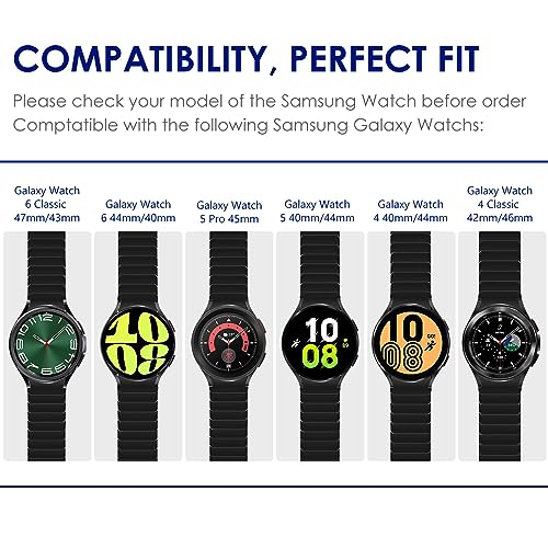 WINGLE Compatible for Galaxy Watch 6 Classic 47mm Band Galaxy Watch 5 Pro 6 Band Samsung Galaxy Watch 4 Classic/4 Band 43mm 45mm 44mm 40mm 46mm 42mm for Men No Gap Stainless Steel Metal Bands, Black