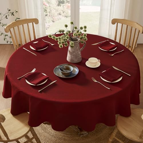 Softalker Weihnachten Tischdecke rund 160 Rot abwaschbar Leinen...