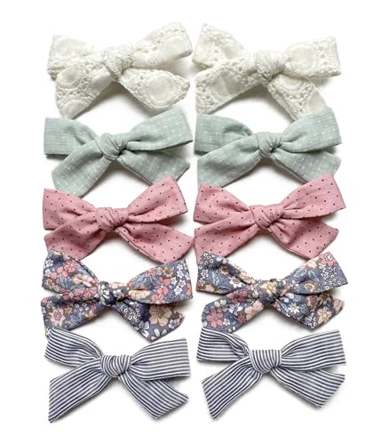 Image of Cotton Hair Bow Clips Barrettes, 10pcs Hair Alligator Clips for Toddlers, Little Girls, School Girls, teens by Cherssy