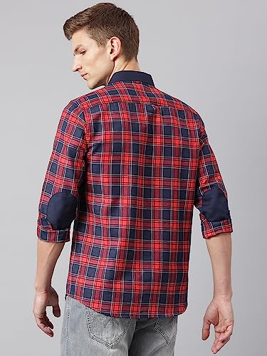 Image of Thomas Scott Mens Checkered Slim Fit Casual Shirt with Button Down and Long Sleeve (TS1048 Space Blue XL)