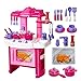 Produktbild BTTNW TO Küche Spielzeug Kinderspielhaus Spielzeug Ton-und Licht Küchenutensilien Kochen Mädchen Play House Kitchen Spielzeug-Set Holz Küche Spielzeug (Farbe : Pink, Size : 62x20x50cm)