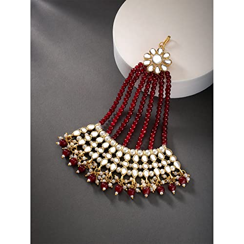 Image of Peora Gold-Plated & White Kundan Pearl Studded & Beaded Jhumar Passa Jewellery