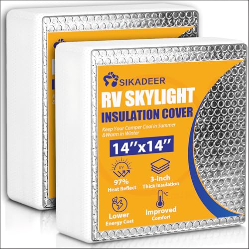 SIKADEER RV Vent Insulator 14″x14″x3″, 2 Piece Universal RV Skylight Cover with Reflective Surface, Skylight Shade Energy Savings Sunroof Fits for 14 Inch X 14 Inch RV/Camper Vents