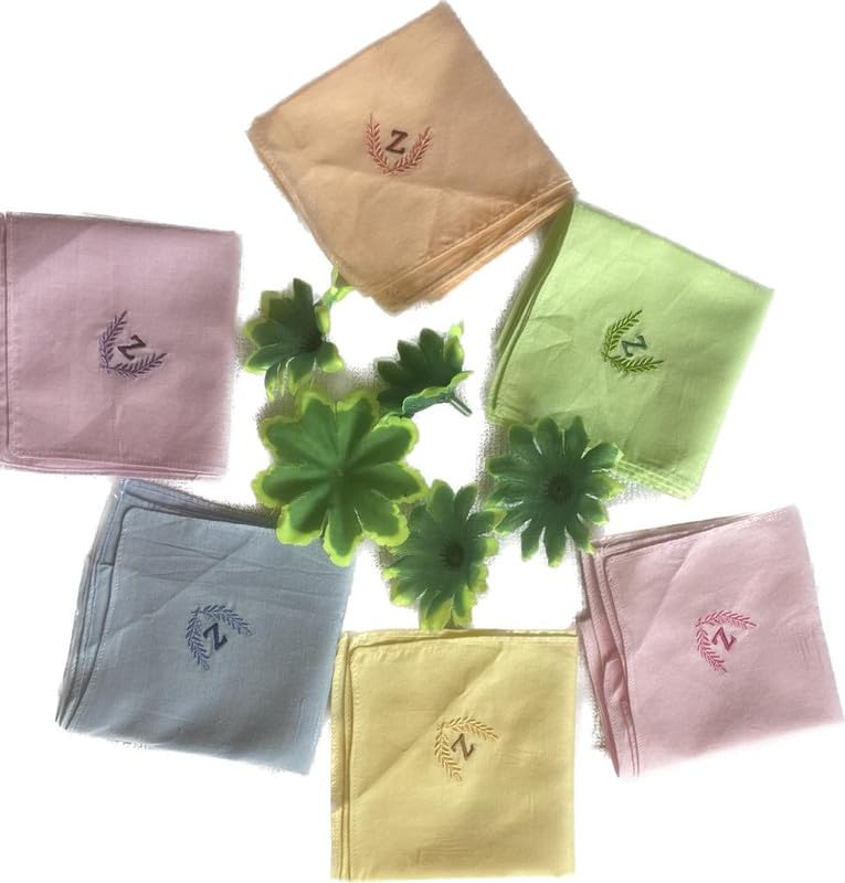 Image of ANTONIA Personalized Cotton Women's Handkerchiefs with Embroidered Initials, Assorted Colours (33 cm x 33 cm)