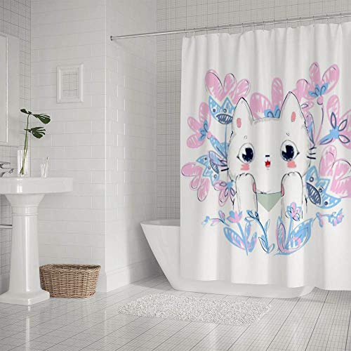 Rideau de douche blanc lavable en machine 66x72 inch imperméable avec crochets - 3
