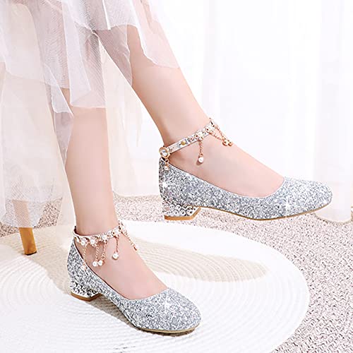 Little Kid Girls Dress Pumps Glitter Shoes Sequins Princess Low Heels Mary Jane Dance Wedding 𝐑hinestones Sandals3
