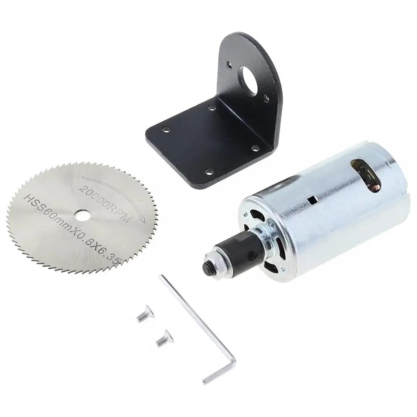 Zestaw stołowych pilarek tarczowych z silnikiem 24 V-555, uchwytem montażowym z łożyskiem kulkowym i brzeszczotem 60 mm do cięcia/polerowania/grawerowania