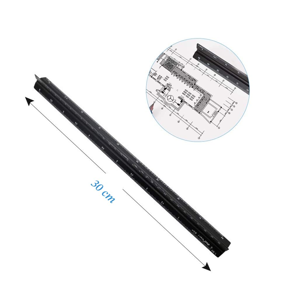 2 Stück Maßstab Lineal, Dreieckig Lineal Metall Aluminium-Lineal metrisch für Architekten und Ingenieuren: 1:20, 1:25, 1:50, 1:75, 1:100, 1:125/1:100, 1:200, 1:250, 1:300, 1:400, 1:500