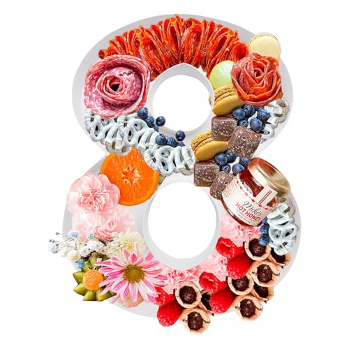 Image of 12 inch Fillable Number Paper Mache Cardboard Cutouts Sweet Charcuterie Board Tray(White, 8 Shape)