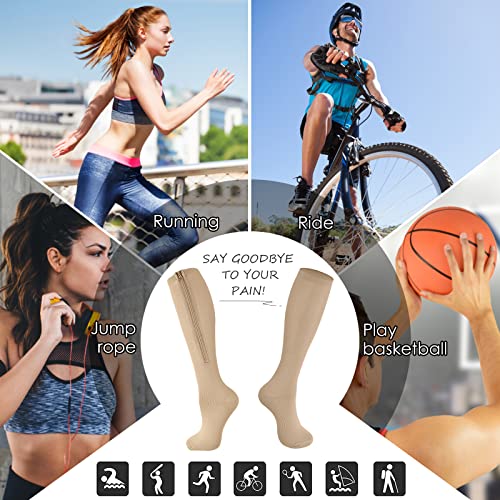 Image of cerpite Zipper Compression Socks, 2 Pairs 15-20 mmHg Closed Toe Compression Stockings for Men Women