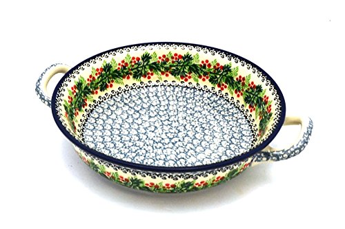 Polish Pottery Baker - Round with Handles - 8" - Holly Berry