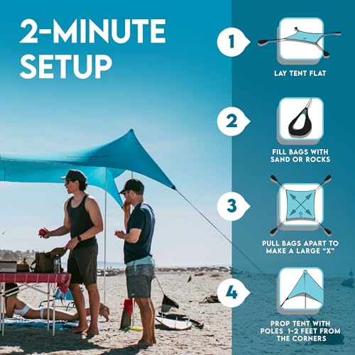 Image of Neso Gigante Portable Beach Tent Sun Shelter - Lightweight Beach Shade Canopy - Easy Setup for Family Outings - Patented Reinforced Corners - UPF 50+ - 8ft Tall, 11 x 11ft - Save The Whales
