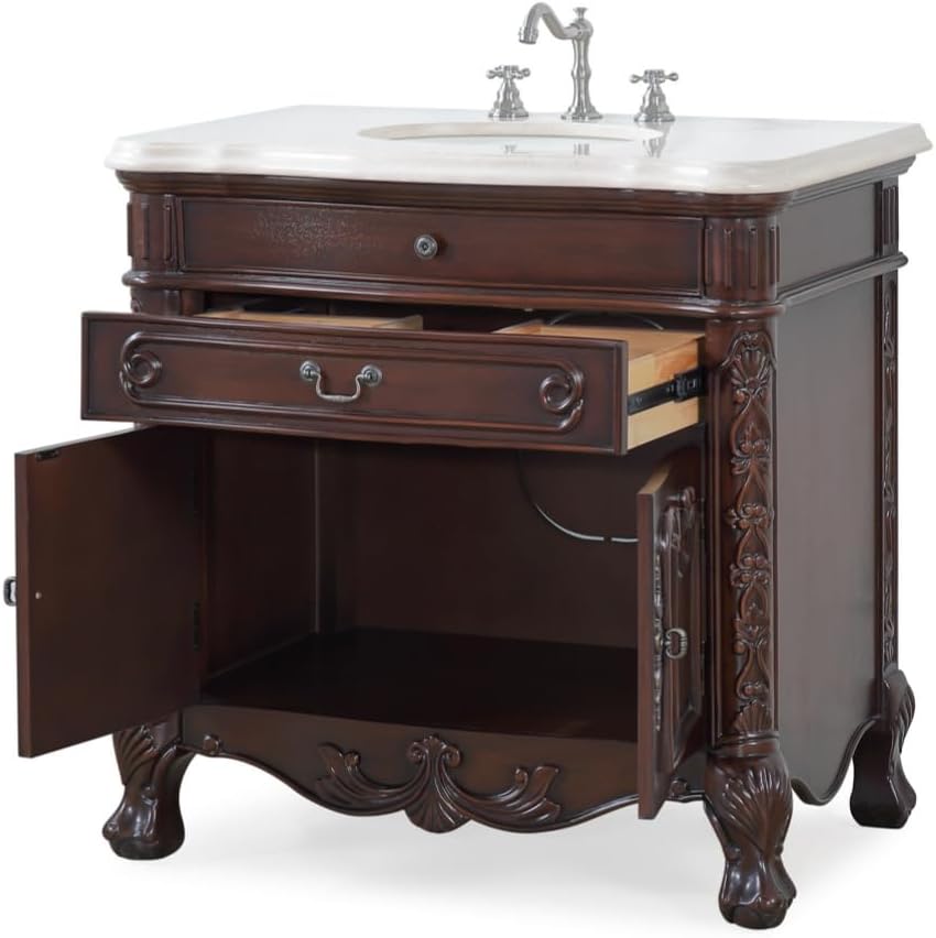Benton Collection 36''Solid Wood Traditional Style Madison Bathroom Vanity (Vanity, Cream Top)