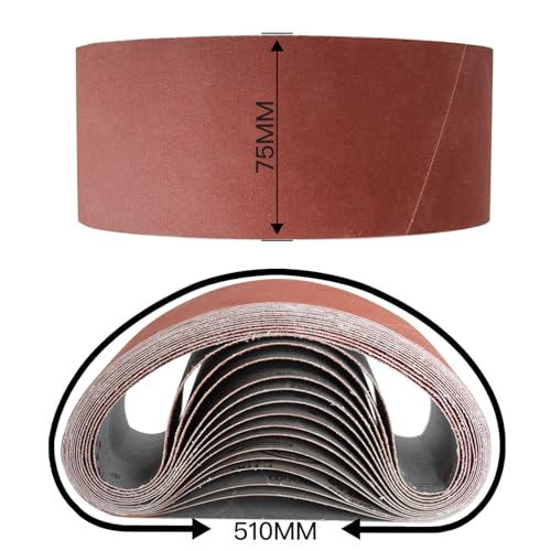 FEIHU Aluminiumoxid-Schleifbänder 15 Stück 75 x 510 mm Schleifband. zum Polieren Metall, Holz.jeweils 3x40/80/120/180/320 Körnung,Schleifpapier für Band-Schleifer/Schleif-Maschinen
