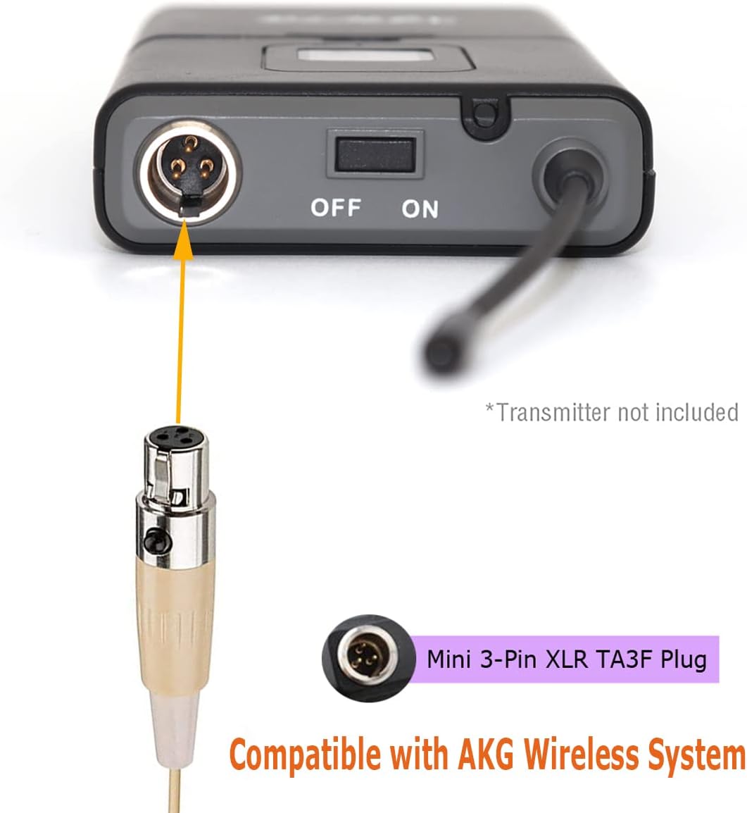 Foldable Headset Microphone Condenser Omnidirectional Double Over Ear Earset Headworn Mic Compatible with AKG Wireless System Bodypack Transmitter with 1.2m Cable Mini XLR 3 Pin TA3F Plug