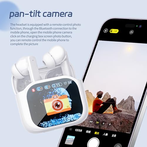 Image of Wireless Touchscreen Earbuds with Smart Touch Screen Case - TWS True Wireless Bluetooth 5.4 Headphones - ANC Active Noise Cancelling - Blue Tooth Earphones for iPhone Android