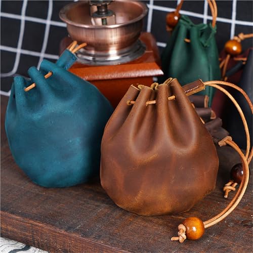Drawstring Coin Purse Retro Coin Bag Storage Bag Drawstring Bag Casual Handheld Small Wallet(Coffee)3